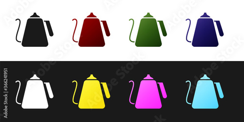 Set Kettle with handle icon isolated on black and white background. Teapot icon. Vector Illustration.