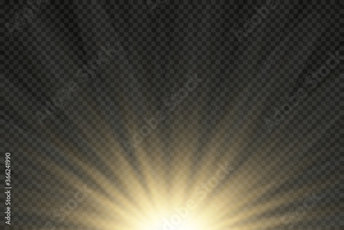 Light highlight yellow special effect with rays of light and magic sparkles