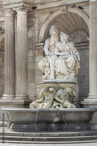 The Danubius fountain, Danubiusbrunnen at the Albertina Museum, Albertinaplatz in Vienna, Austria.