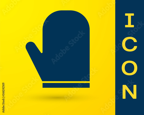 Blue Oven glove icon isolated on yellow background. Kitchen potholder sign. Cooking glove. Vector Illustration.