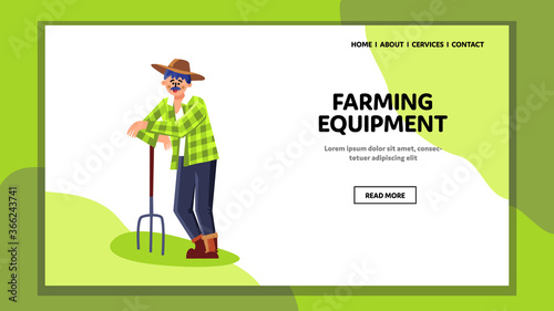 Farming Equipment Pitchfork Lean Farmer Vector Illustration