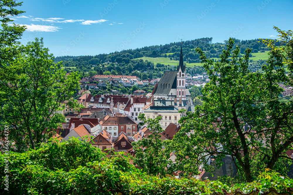 Panoramic View of the medieval City of Krumlov in Czech Republic