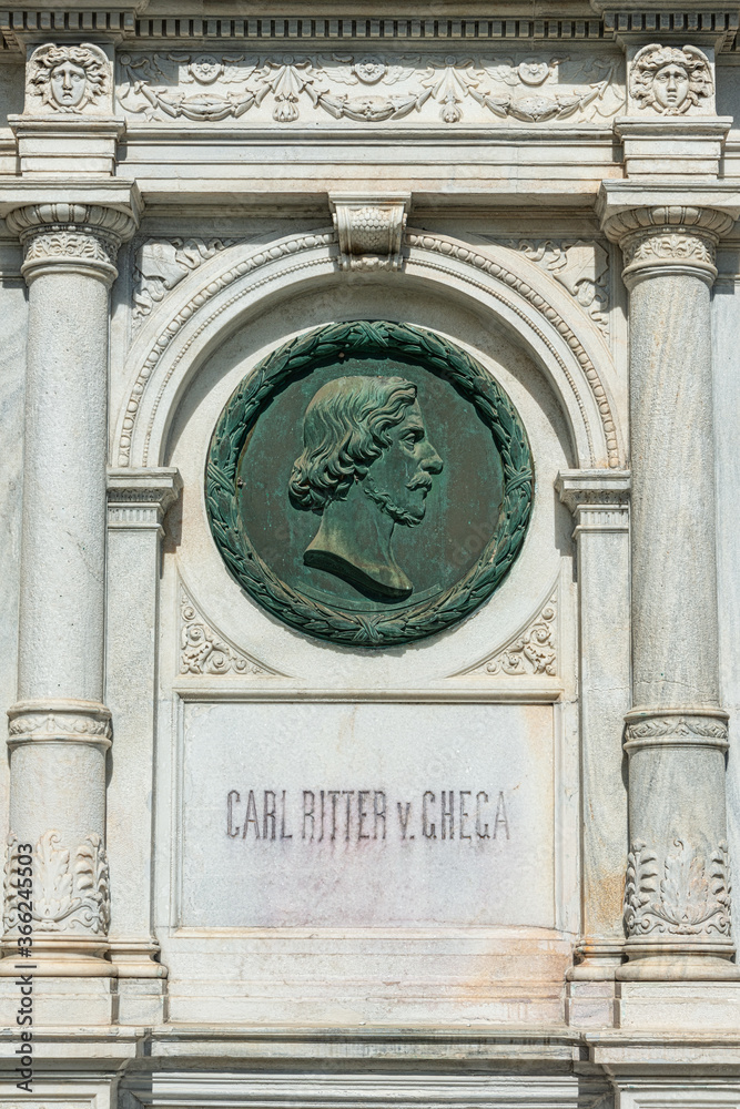 Carl Ritter v. Ghega Monument at the Semmering Railway Station. Ghega was the Engineer of the Semmering Railway