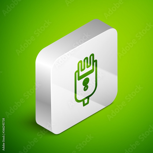 Isometric line Electrical hair clipper or shaver icon isolated on green background. Barbershop symbol. Silver square button. Vector Illustration.