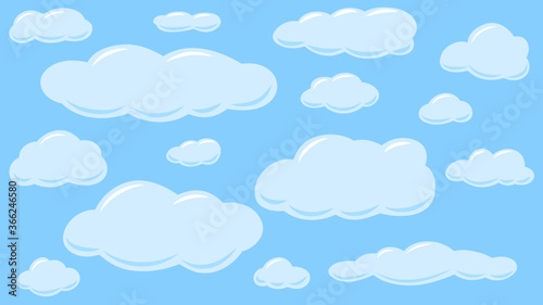 Cartoon clouds background, pattern with clouds, sky with painted minimalistic clouds for you design and presentation
