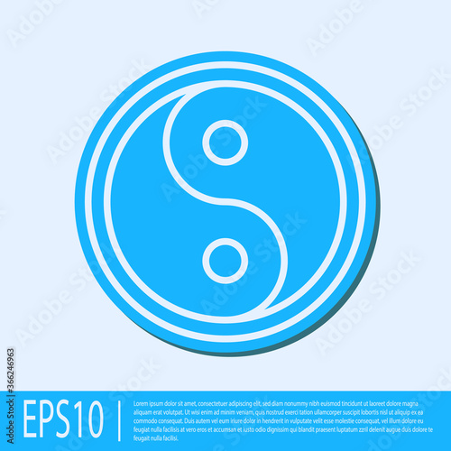 Blue line Yin Yang symbol of harmony and balance icon isolated on grey background. Vector Illustration.