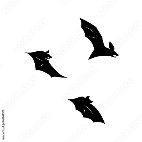 vector illustration of bat in flight. Black flittermouse silhouette. Set of different shapes