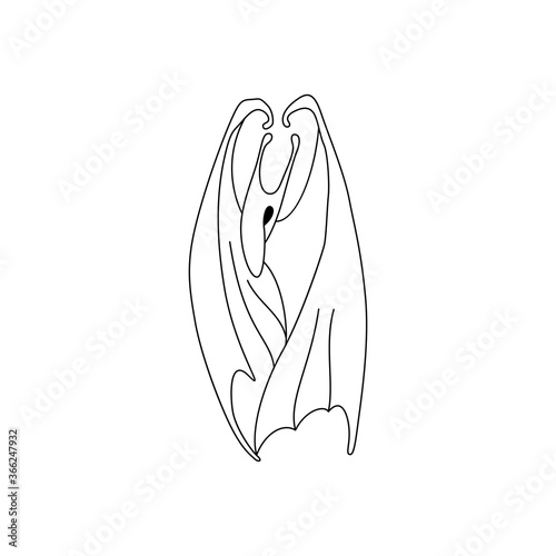 Vector illustration of imaginary animal with wings. Cartoon bat. Line art