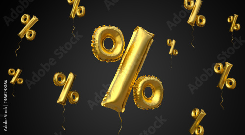 Black Friday. Gold balloon symbol of percent on a black background photo