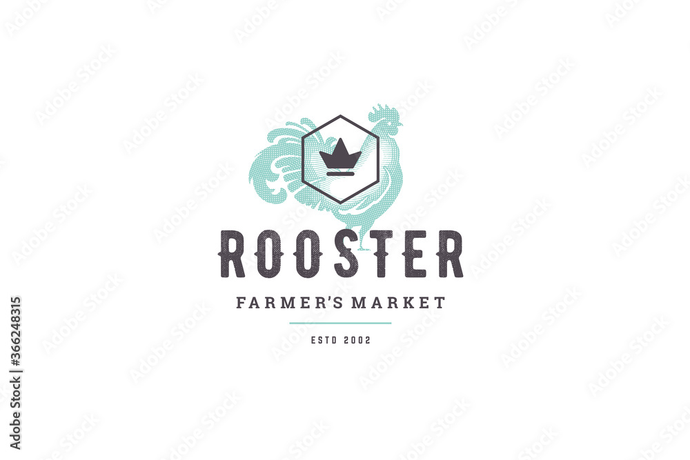Hand drawn logo poultry rooster silhouette and modern vintage typography retro style vector illustration Hand drawn logo poultry rooster silhouette and modern vintage typography retro style vector illustration