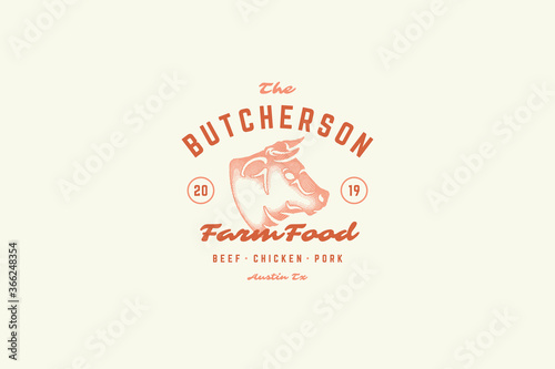 Hand drawn logo bull head silhouette and modern vintage typography retro style vector illustration