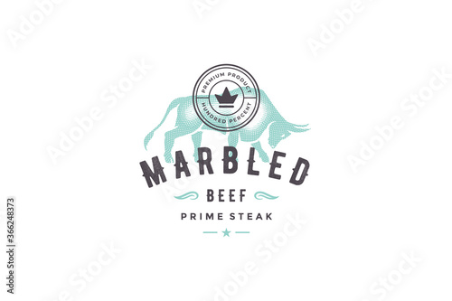 Hand drawn logo bull silhouette and modern vintage typography retro style vector illustration