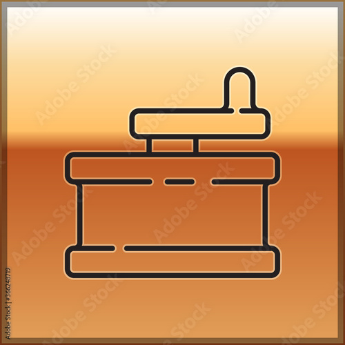 Black line Manual grinder icon isolated on gold background. Vector Illustration.