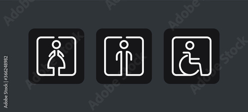 Men, women and disabled restroom toilet vector signs set.