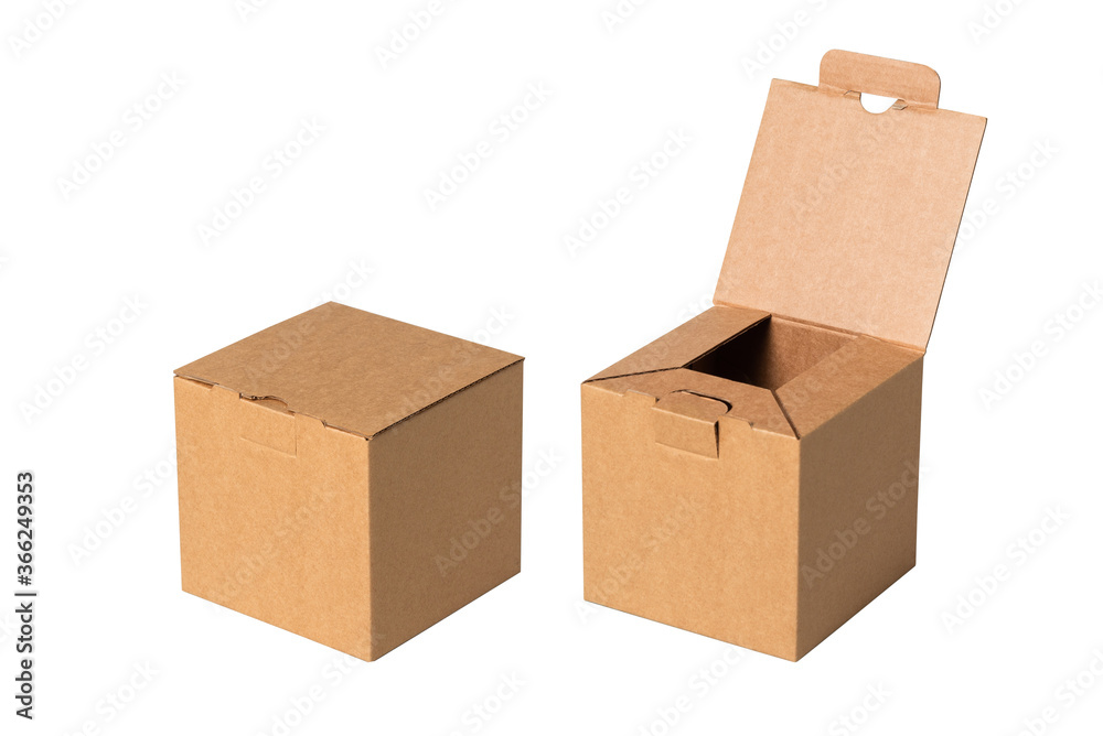 Set of brown and white cardboard boxes, isolated Set of brown and white cardboard boxes, isolated