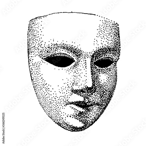 Theater mask tattoo vector. Hypocrite face. Actor tattoo. Black and white template. vintage portrait. handmade illustration.