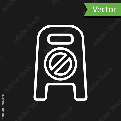 White line Wet floor and cleaning in progress icon isolated on black background. Cleaning service concept. Vector Illustration.