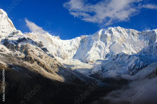 Annapurna South and Hiunchuli after sunrise shot from Annapurna Base Camp 