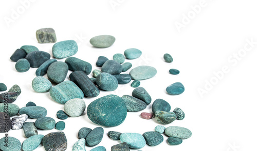 Photography sea stones turquoise on a white background
