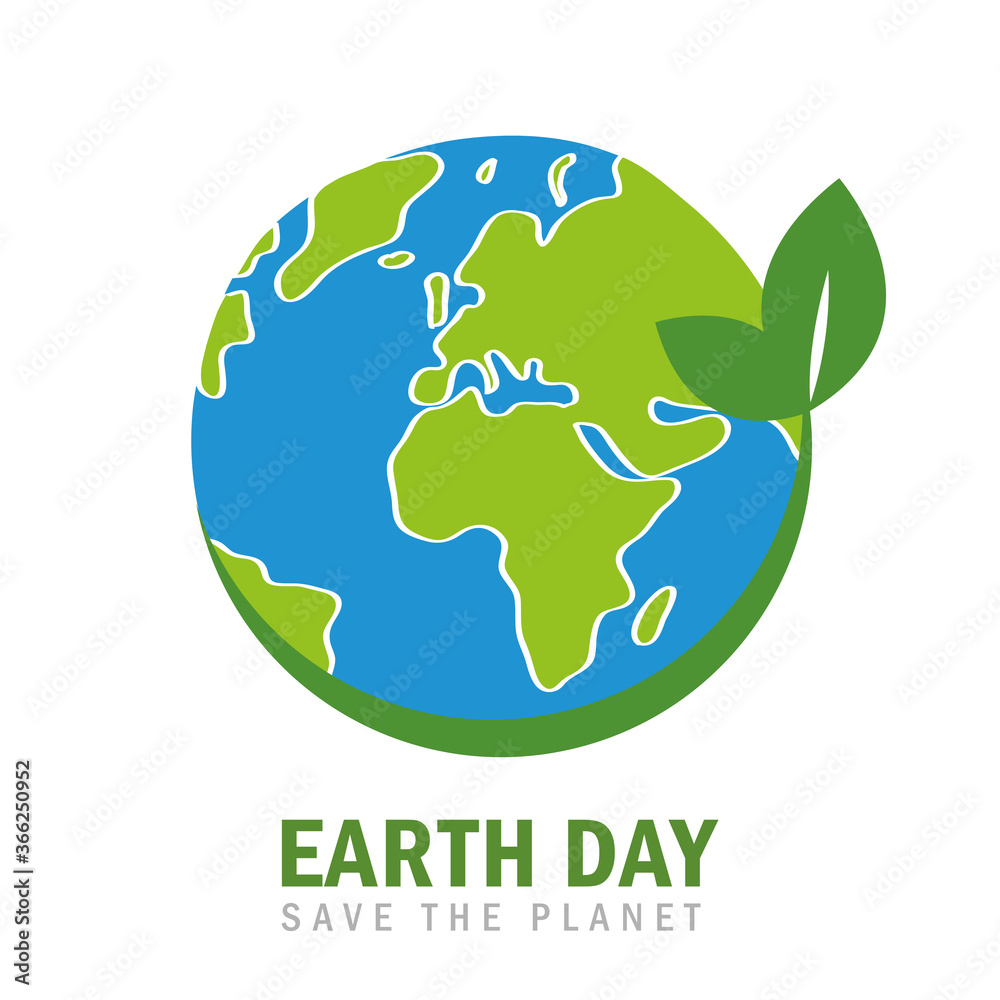 earth day globe environmentalism symbol with green leaves vector illustration EPS10