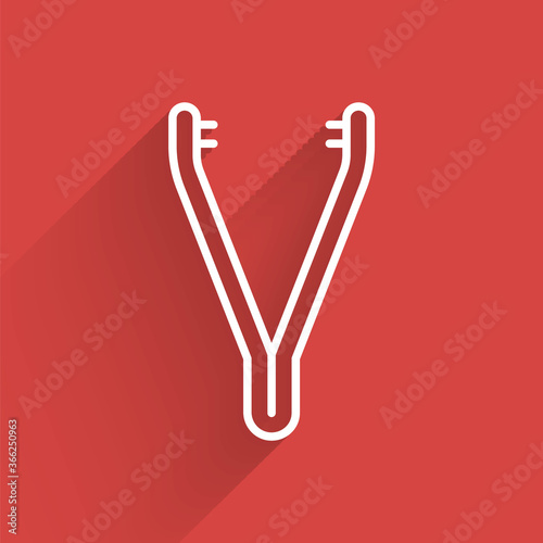 White line Medical tweezers icon isolated with long shadow. Medicine and health. Anatomical tweezers. Vector Illustration.