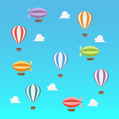 Fotobehang Luchtballon Luchtschepen en luchtballon in blauwe lucht  © siraanamwong