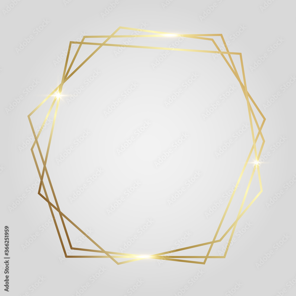 Golden shiny glowing polygonal frame isolated