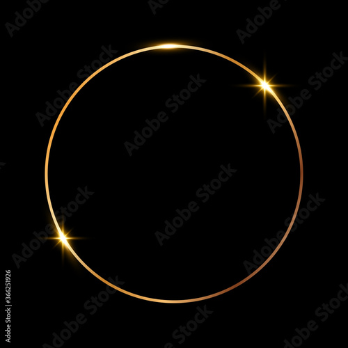 Golden shiny glowing frame isolated over black