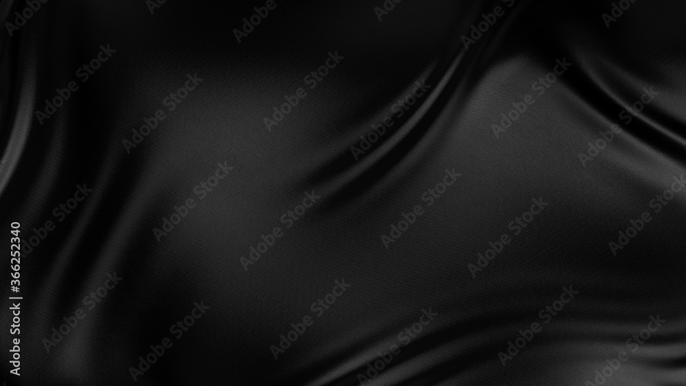 Abstract background luxury black cloth satin. Black fabric cloth material with waves. Wave black satin fabric background. 3d rendering.