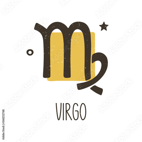 Cute virgo zodiac sign. Two-color caption astrology symbol on a transparent background. Vector shabby hand drawn illustration