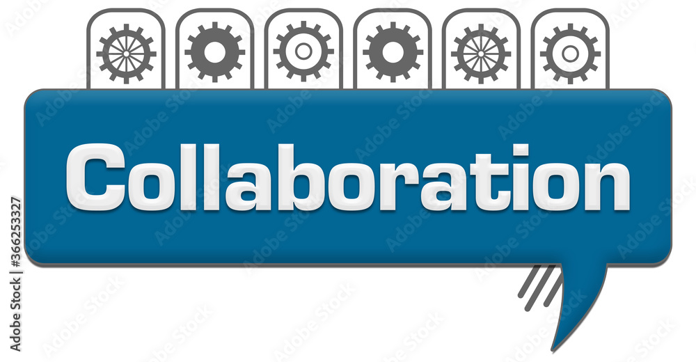 Collaboration Blue Grey Comment Symbol With Gears On Top Collaboration Blue Grey Comment Symbol With Gears On Top