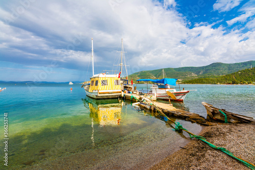 Fototapeta Naklejka Na Ścianę i Meble -  Torba Beach view at winter time in Bodrum Town