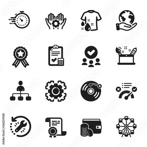 Set of Business icons, such as Employee hand, Vinyl record. Certificate, approved group, save planet. Management, Ferris wheel, Payment method. Vector