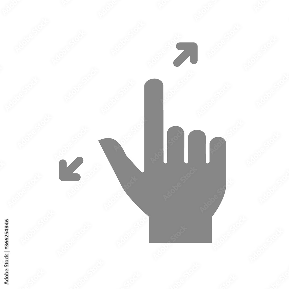 Zoom with two fingers grey icon. Touch screen hand gesture symbol Zoom with two fingers grey icon. Touch screen hand gesture symbol