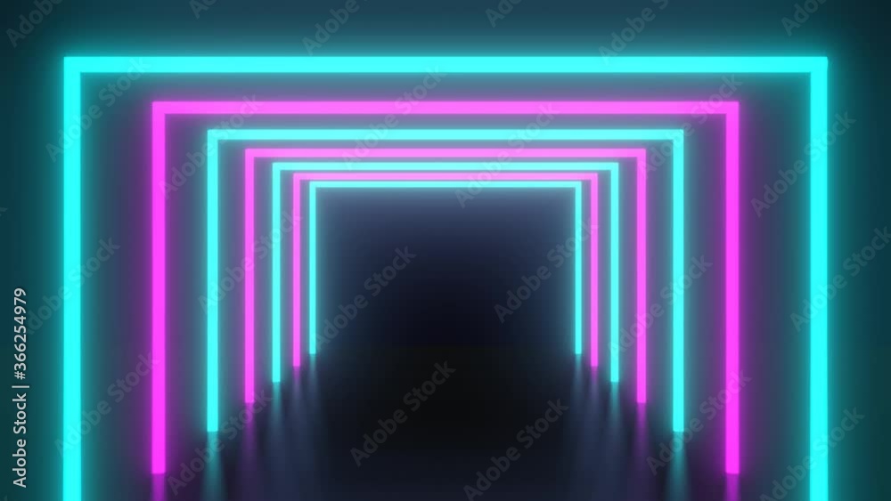 Abstract neon background, flight forward through square corridor, appearing glowing pink blue lines, ultraviolet spectrum., Seamless 4K Video Abstract neon background, flight forward through square corridor, appearing glowing pink blue lines, ultraviolet spectrum., Seamless 4K Video