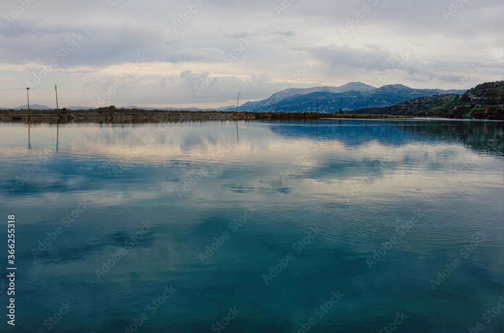 Mountains reflecting in a blue lake