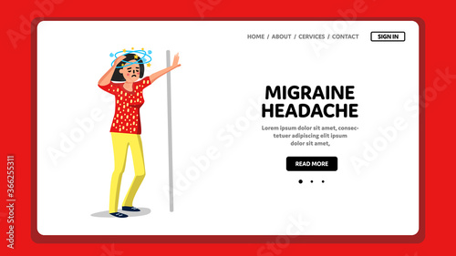 Migraine Headache Disease Unhealthy Woman Vector