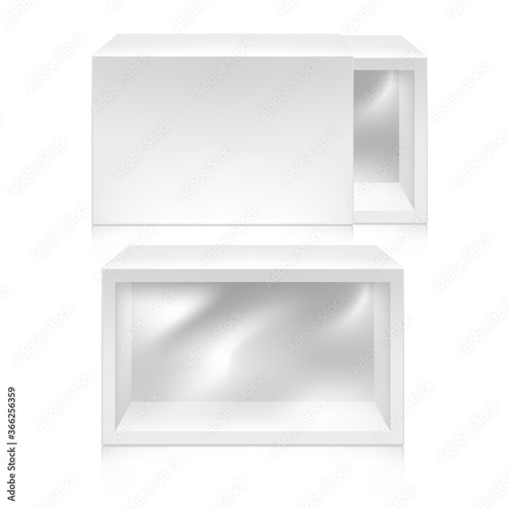Paper white boxes with window set mock-up template. Paper white boxes with window set mock-up template.