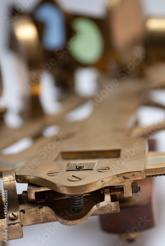 Nahaufnahme Alhidade, Sextant, alt, Messing