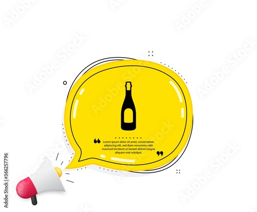 Champagne bottle icon. Quote speech bubble. Anniversary alcohol sign. Celebration event drink. Quotation marks. Classic champagne icon. Vector