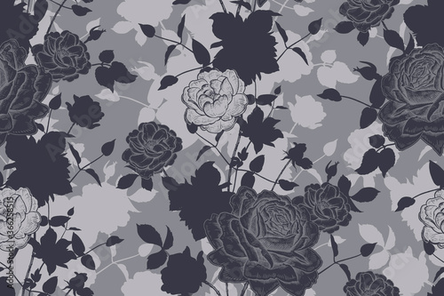 Vintage seamless pattern. Silhouettes of garden flowers.