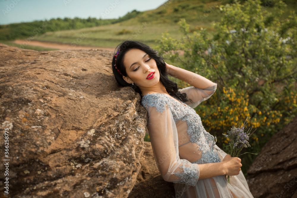 beautiful young female with makeup and hairstyle in a gentle wedding negligee beautiful young female with makeup and hairstyle in a gentle wedding negligee