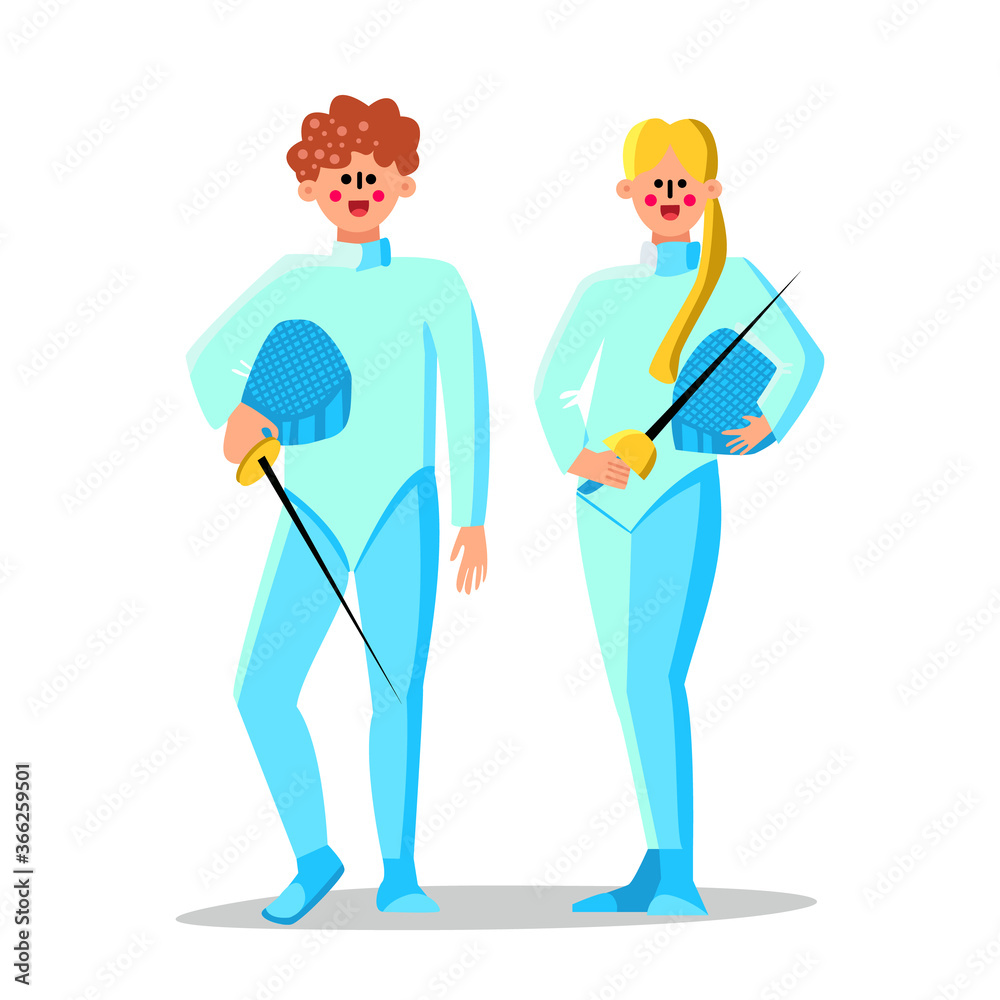 Fencing Professional Athletes Man And Woman Vector Fencing Professional Athletes Man And Woman Vector