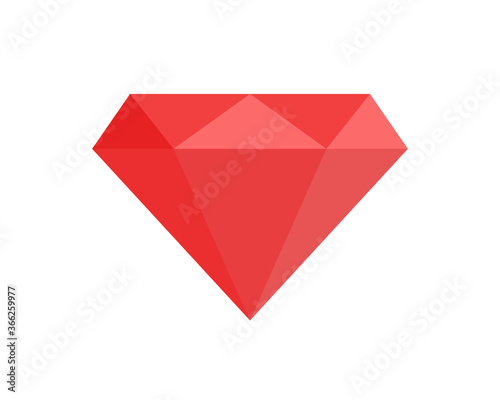 Ruby flat icon. Beautiful precious gemstone isolated on a white background. Diamond. Jewelry. Simple vector illustration.