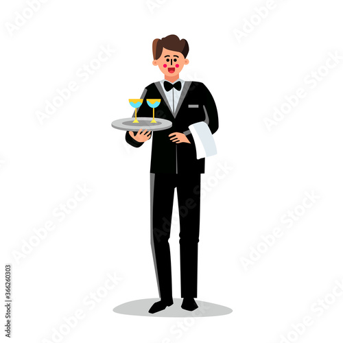 Butler Holding Tray With Cocktail Glasses Vector