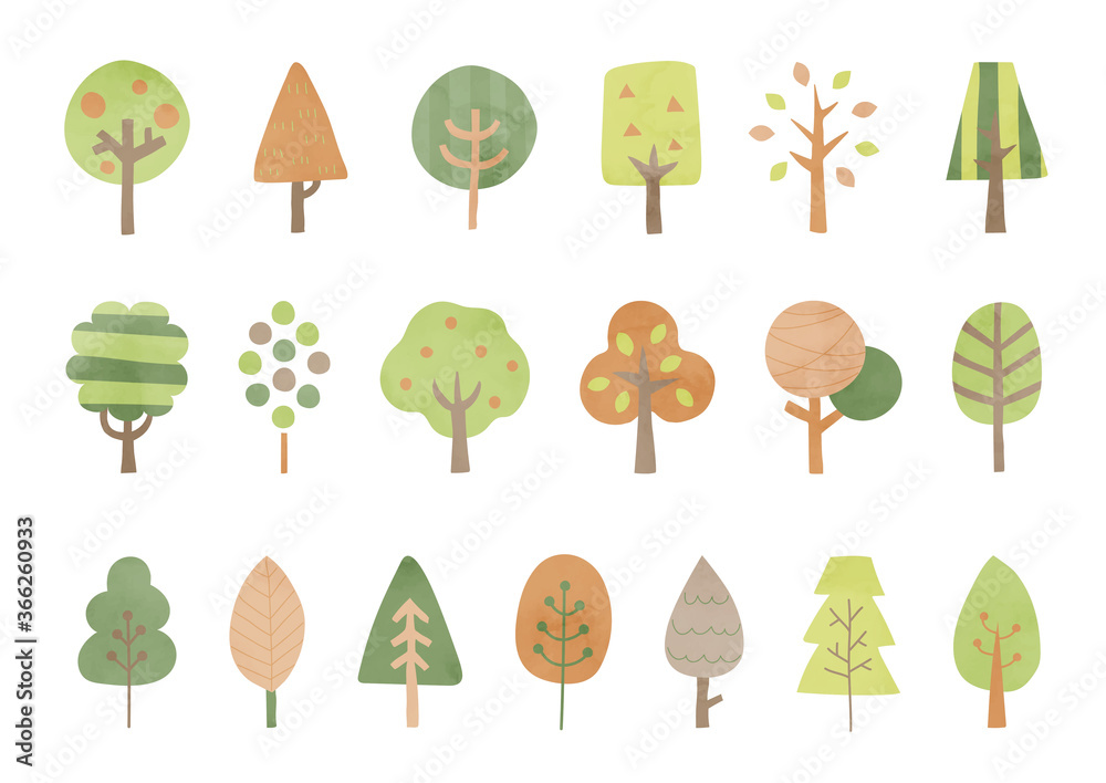 北欧風の木のイラストのセット おしゃれ かわいい 森 Stock Vector Adobe Stock