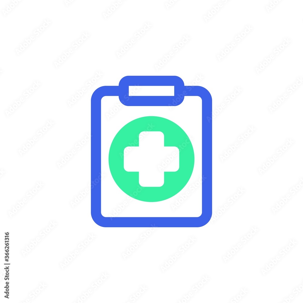 Clipboard with medical cross icon vector, filled flat sign, medical report bicolor pictogram, green and blue colors. Symbol, logo illustration Clipboard with medical cross icon vector, filled flat sign, medical report bicolor pictogram, green and blue colors. Symbol, logo illustration