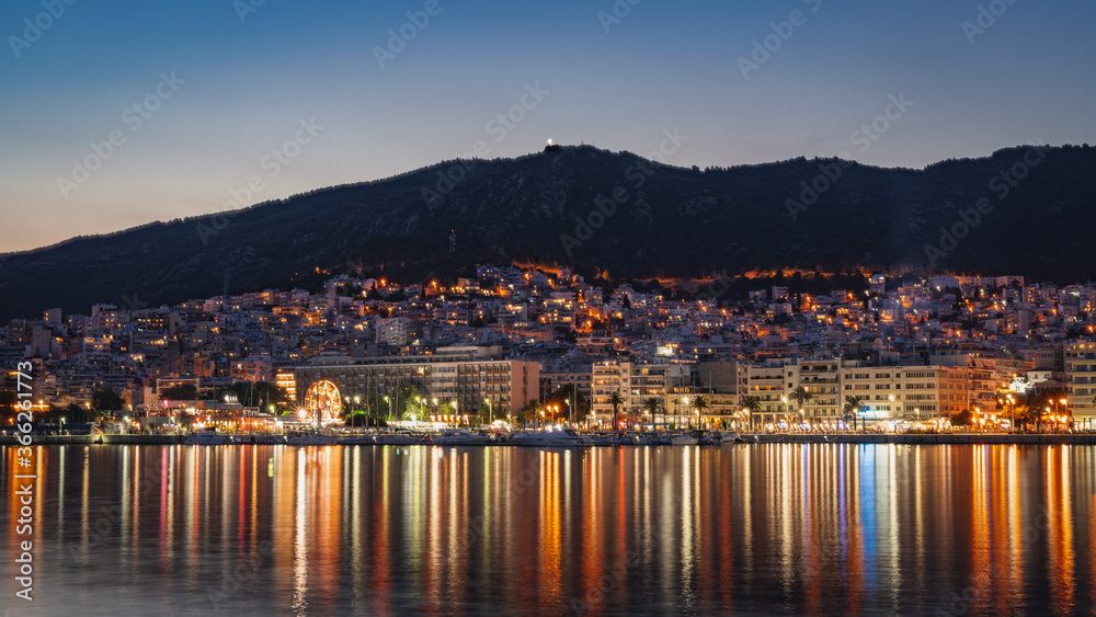 Fototapeta premium Marina at night at Kavala city in Greece