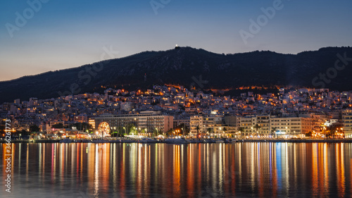 Marina at night at Kavala city in Greece