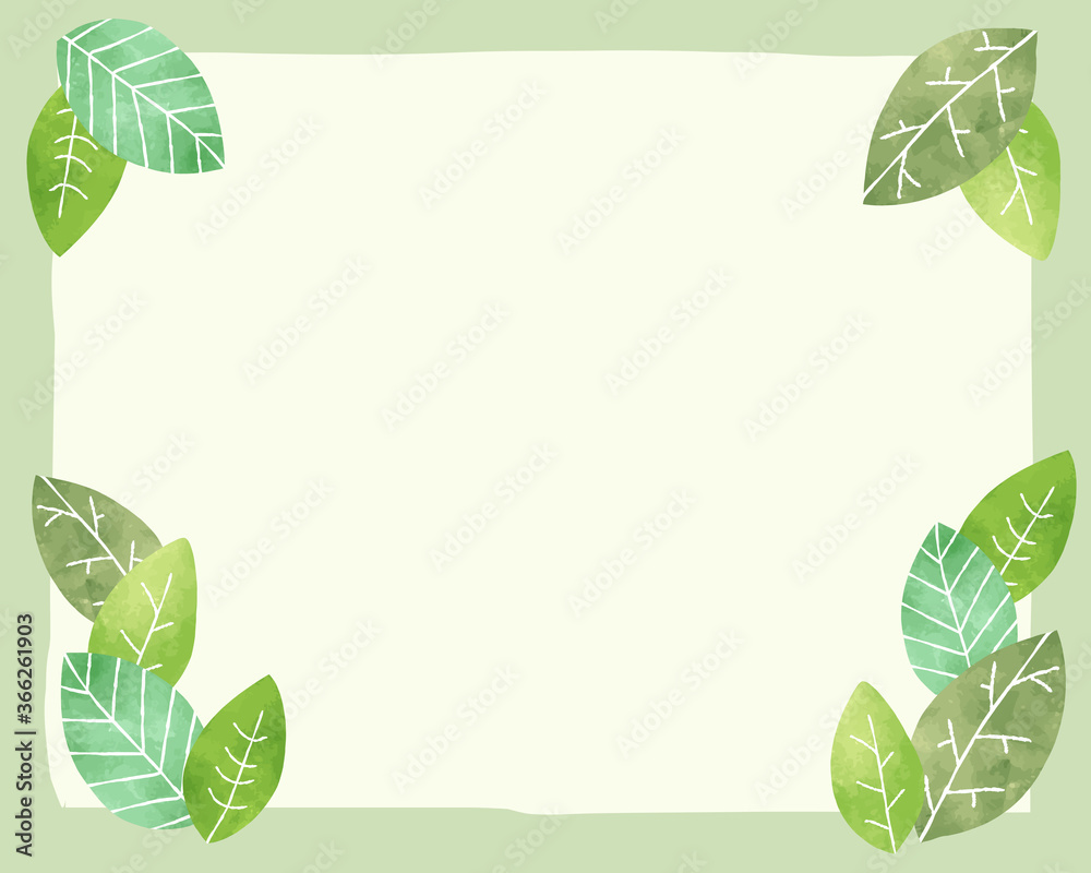 緑の葉の背景 若葉 新緑 フレーム 水彩 Stock Illustration Adobe Stock